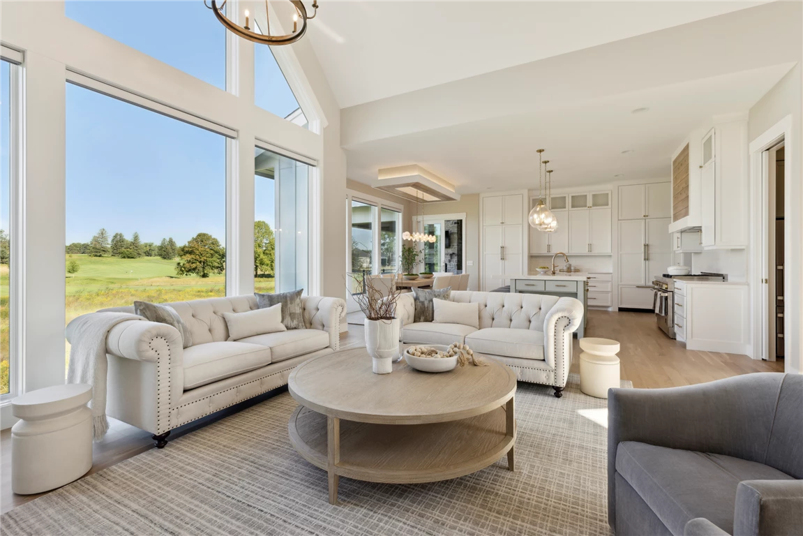 Luxury contemporary living room with sofa and coffee table.